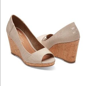 TOMS Stella Peep-Toe Wedges Natural